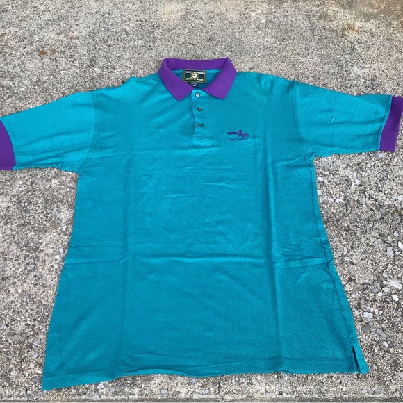Vintage Other - Vintage 90s Pebble Beach Golf Polo Shirt Turquoise Purple Embroidered Medium